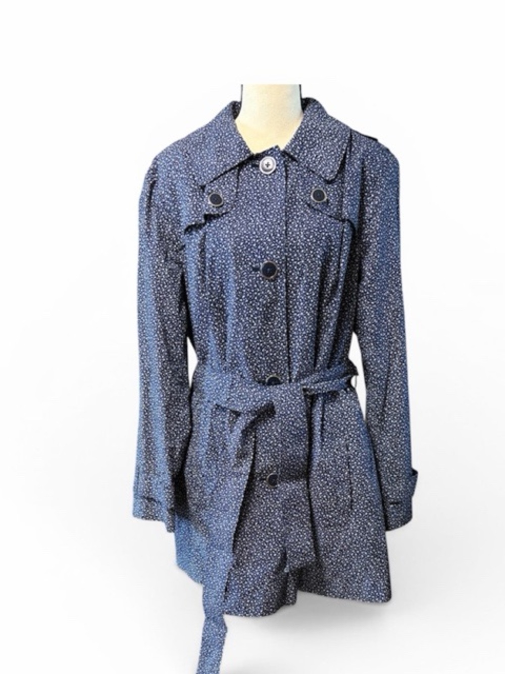 London Fog Belted Trench Coat In Navy Ditsy Floral
